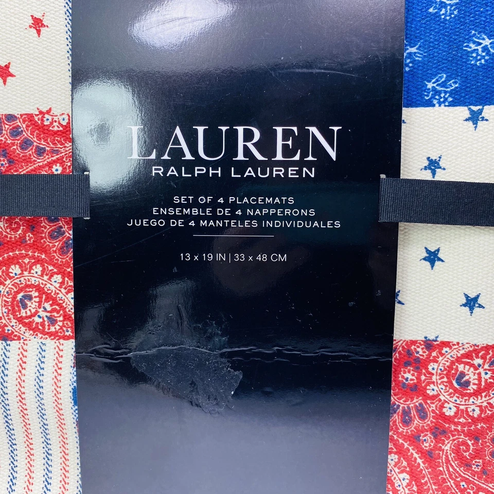 Ralph Lauren RL Americana Bandanna Cotton Placemats Red Wht Blu Stars NEW Set/4 - Image 2 of 4