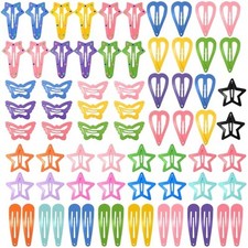 82 Pcs 5 Styles Colorful Hair Clips for Girls, Metal Snap Girls Hair Hearts