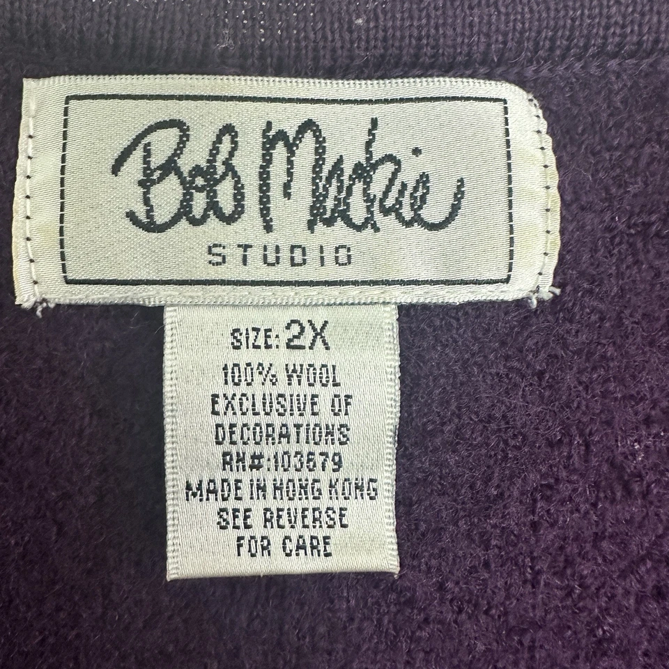 Cárdigan Bob Mackie Lana Púrpura Bordado Floral Frente Abierto Mujer 2X Foto 3 de 4