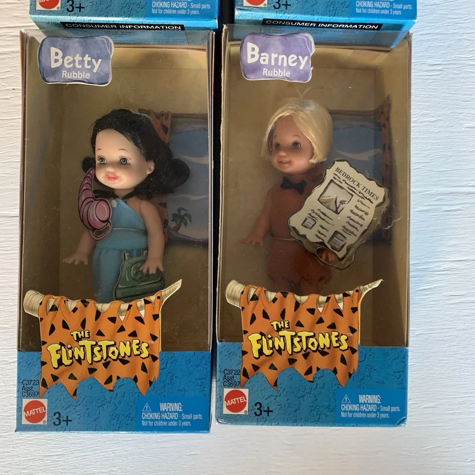 Rare Set 4 The Flintstones Barney Betty Wilma Fred Rubble’s Kelly Barbie Mattel - Image 2 of 4