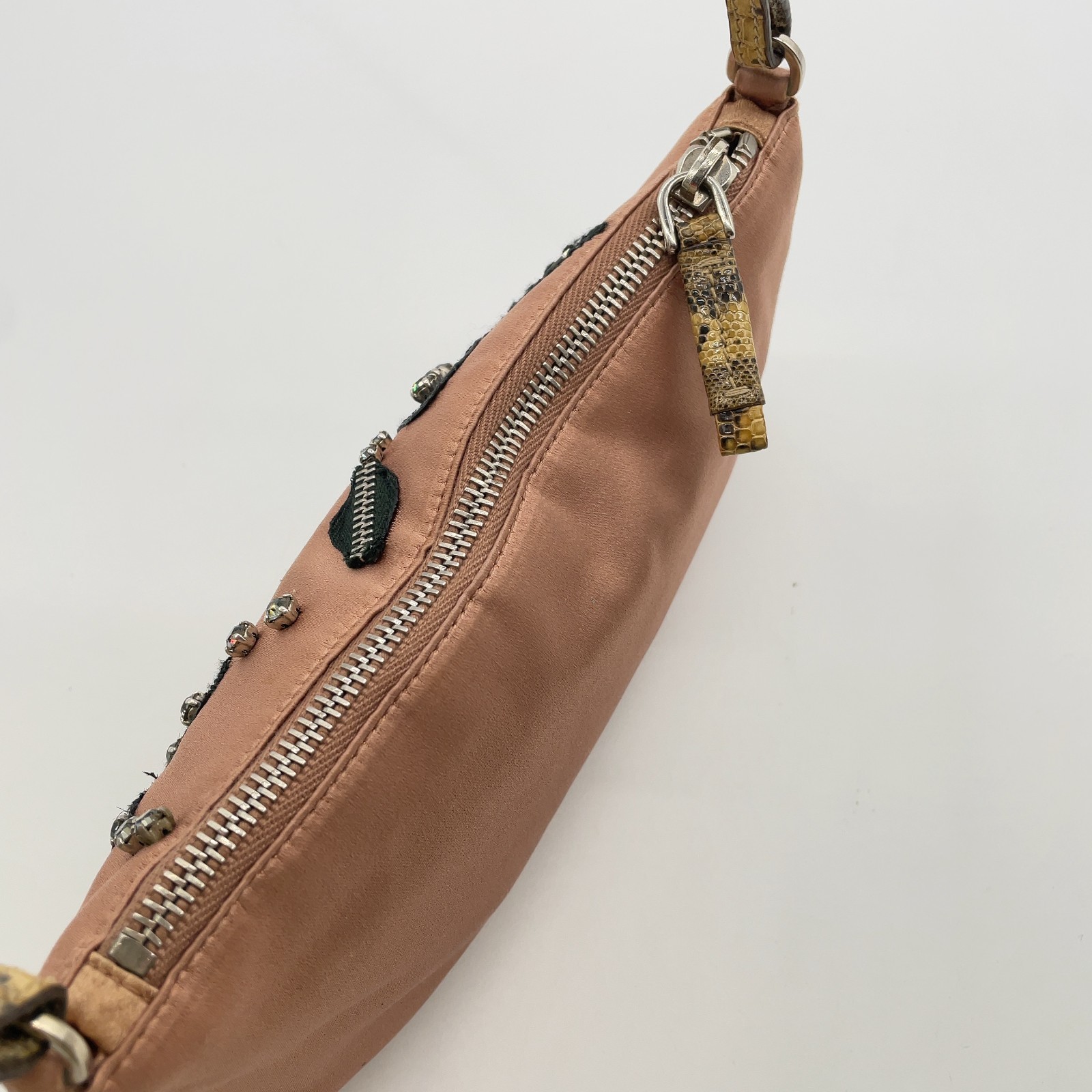 Auth Prada Flora Patch Satin Python Print Pink Mi… - image 11