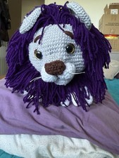 Hand Crochet Lion In Purple And Gray Toy New