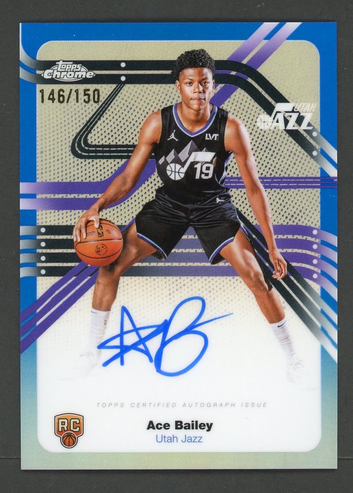 2025-26 Topps Chrome Ace Bailey Next Stop Signature RC Blue Refractor Auto #/150