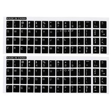 English Keyboard Stickers Cover Smooth, Black Background White Lettering 2pcs