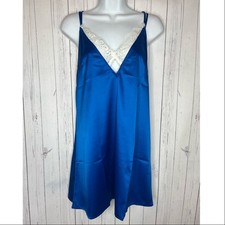 Ekouaer Women s Size Small Blue Chemise Satin Nightgown V-Neck Lace Trim Nightie