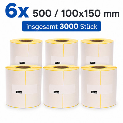 6x Thermo Etiketten auf Rolle 100 x 150 mm 500 Stck - Versand UPS DPD DHL Zebra