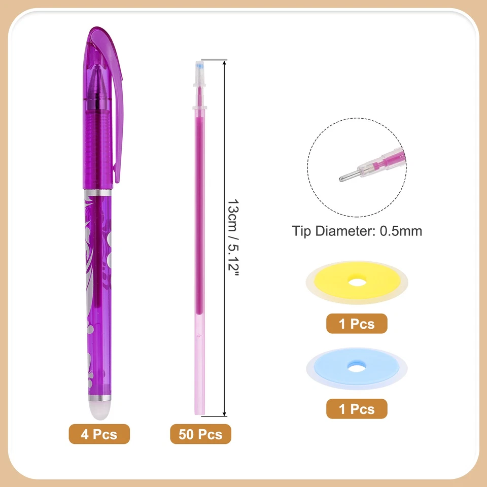 4 bolígrafos de gel borrables con 50 recambios y 2 gomas de borrar, tinta púrpura de 0,5 mm Foto 2 de 4