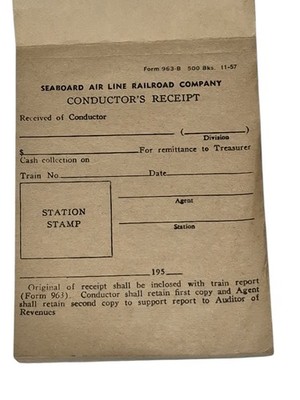Seaboard Air Line Railroad Company Schaffnerbeleg voll unbenutzt Buch