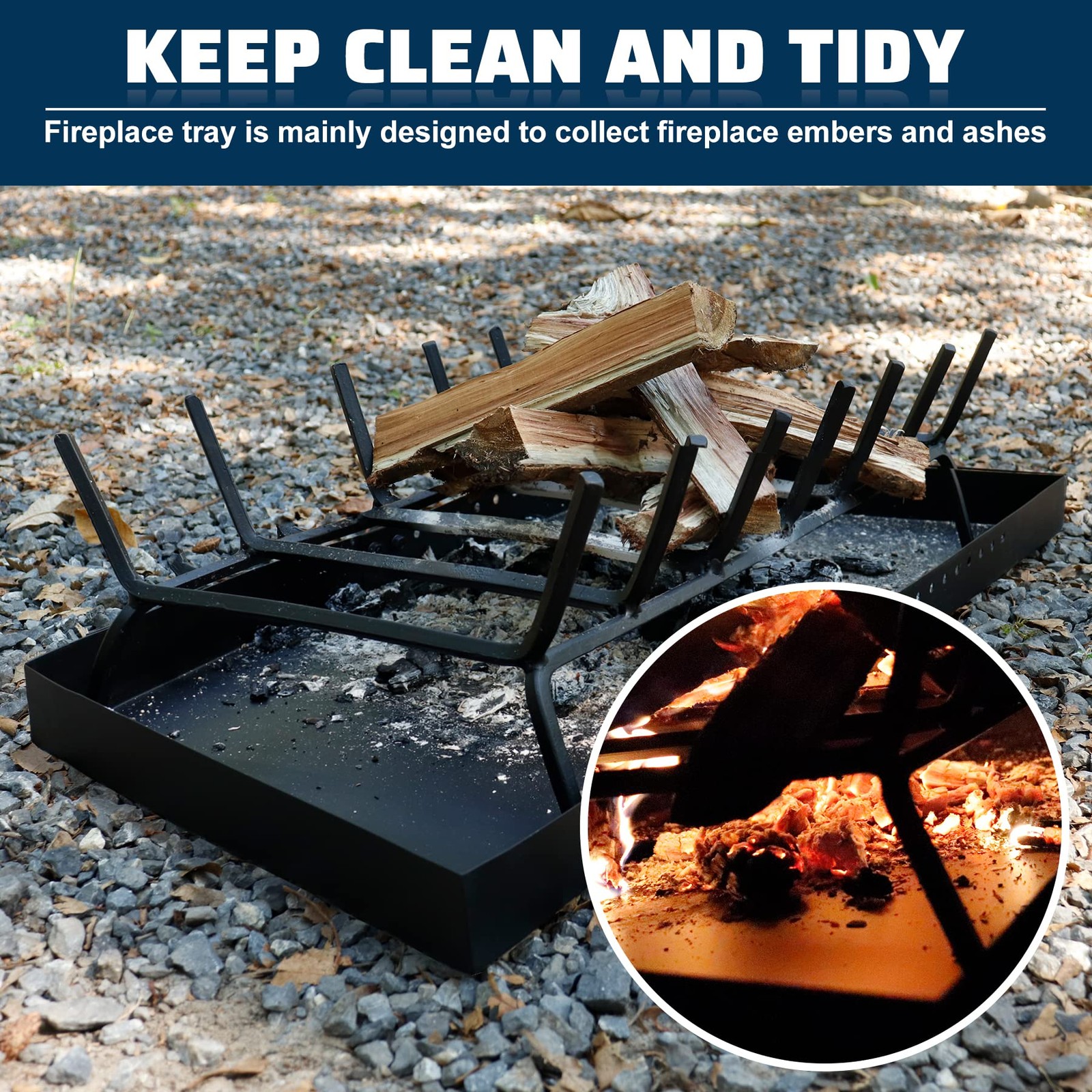 Rectangle Fireplace Tray,Expandable Ash Pan for Collecting Ash,Galvanized Ste...