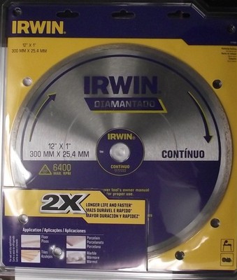 Irwin 1777222 12'' x 1'' Arbor Continuous Rim Diamond Saw Blade