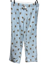 J. Crew Womens Size L Blue Dog Christmas Pajama Pants Lights Frenchie Flannel