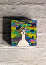 Cosmic Llama – 4x4x1 Acrylic Pour Painting Canvas, 2019 Whimsical Abstract 