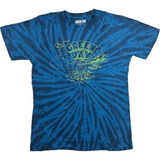 Men's Green Day Dookie Line Art (Dip-Dye) Tie Dye T-shirt Medium Blue