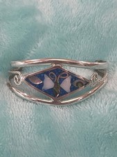 Childs Sterling Silver Cuff Bracelet Mother Of Pearl Blue Lapis Inlay