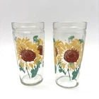 Anchor Hocking Sunflower 6" Tall Jelly Jar Glasses Tumbler Vintage Cottage (2)