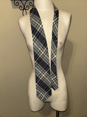 YSL Yves Saint Laurent Tie Men s Gray Heather Mist Wool Blend Plaid VTG (164)
