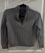 Vineyard Vines Boys Size S/ 8-10 Gray Cable Knit Quarter Zip Sweater Whale Logo