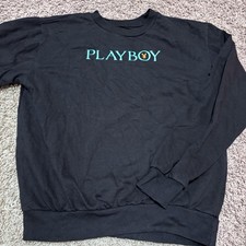 Playboy Black Crewneck Sweatshirt Sz Large Bunny Logo Baby Blue  Orange