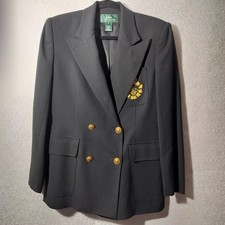 Ralph Lauren Blazer Womens 4 black Wool Double Breasted Crest Made USA
