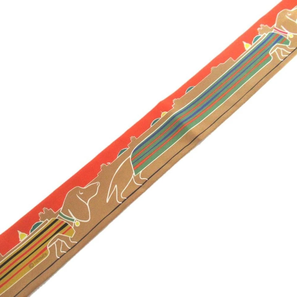 Hermes Camel Beige Parisian Dog Twilly Band - Image 2 of 4