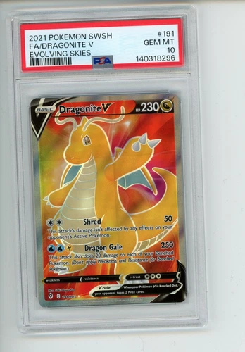 2021 Pokemon Evolving Skies Dragonite V 191/203 Full Art Rare PSA 10 GEM