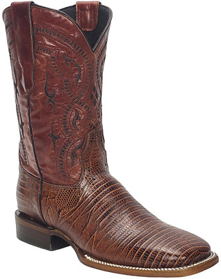 Men Genuine Leather Lizard Print Western Wide Square Toe Shedron Cowboy Boots