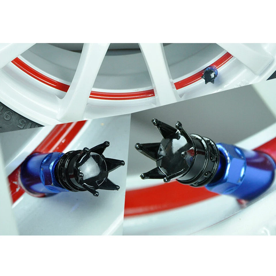 4x Black Crown Car Tire Air Valve Stem Screw Caps Cover Wheel Rims Accessories - Image 2 of 4