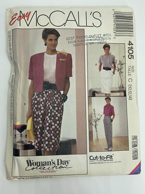 McCALL'S Easy 4105 Sewing Pattern Size C 10,12,14 UNCUT Misse's Skirt, Pants '89