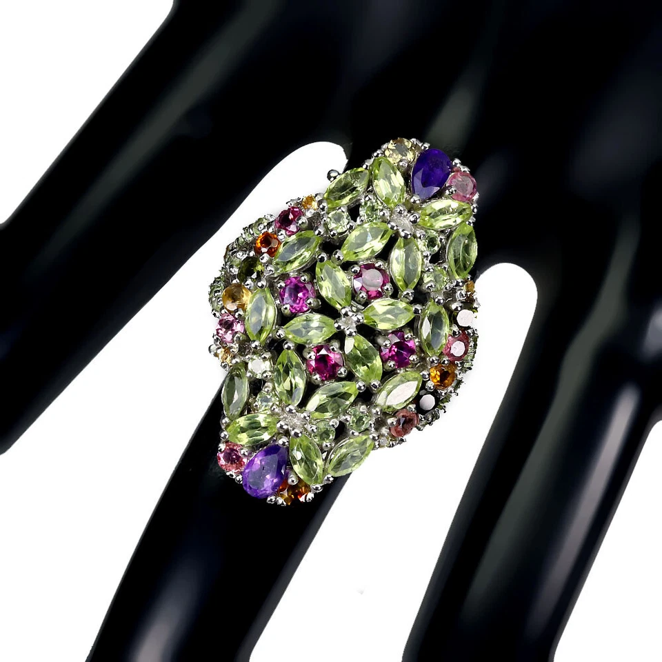 925 Sterling Silver Ring Peridot Amethyst Tourmaline Gemstone Jewelry Size 7.5 - Image 3 of 4