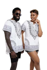 Dupsie's White African Print Unisex Dashiki Shirt Suitable for Festivals, Concer