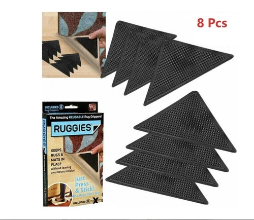 8PCS RUG CARPET MAT GRIPPERS RUGGIES NON SLIP ANTI SKID REUSABLE WASHABLE GRIPS - Picture 2 of 2