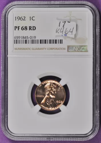 1962 Lincoln Head Cent.  In NGC Holder.  PF 68 RD.  k464
