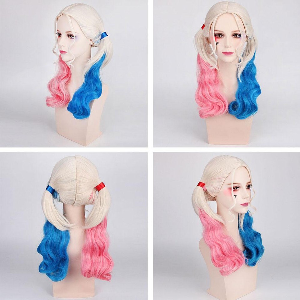 Blue And Pink Harley Wig Harley Quinn Wig With Accessories - Suicide Squad Halloween Cosplay Costume Hair Harley Quinn Doll Clothes - Foto 9