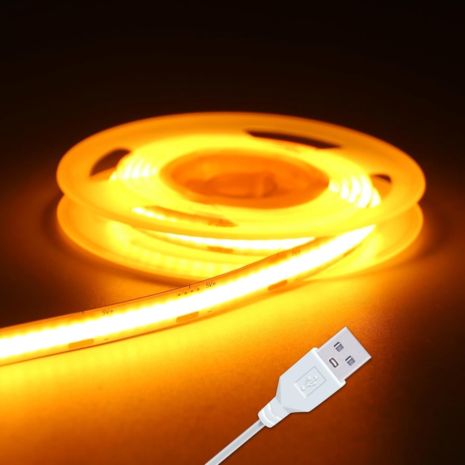 LED Strip Lights Yellow 5V USB Not Dimmable Flexible COB LED Rope Lights 320 ...-image