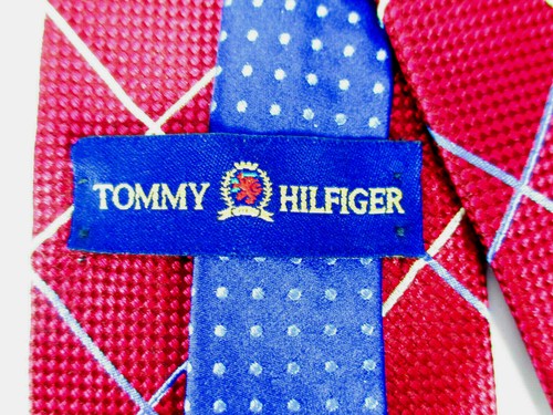 Tommy Hilfiger Imported Silk Neck Tie Men's Red Grid USA Beautiful - Picture 4 of 8