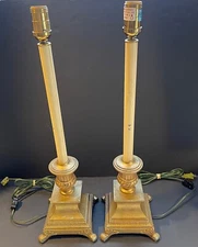 Pair Vintage Ethan Allen MCM French Gold Buffet Table Lamps Nickel Resin Germany