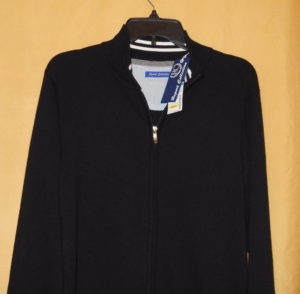 Report Collection Hombre Cremallera Negro Acanalado Camisa Ls Cárdigan Suéter Top M $128 Foto 2 de 4