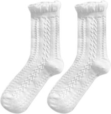 Dohia White Cute Socks Floral Pattern White Socks Women's Lace Ruffle Casual