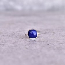 925 Sterling Silver Cushion Lapis Lazuli Women's Ring Handmade Genuine Jewelry