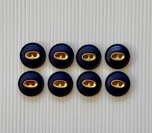 8 Dark Navy Gold Metal 20mm Round Buttons Flat Matt Finish 2 Hole Sewing Craft