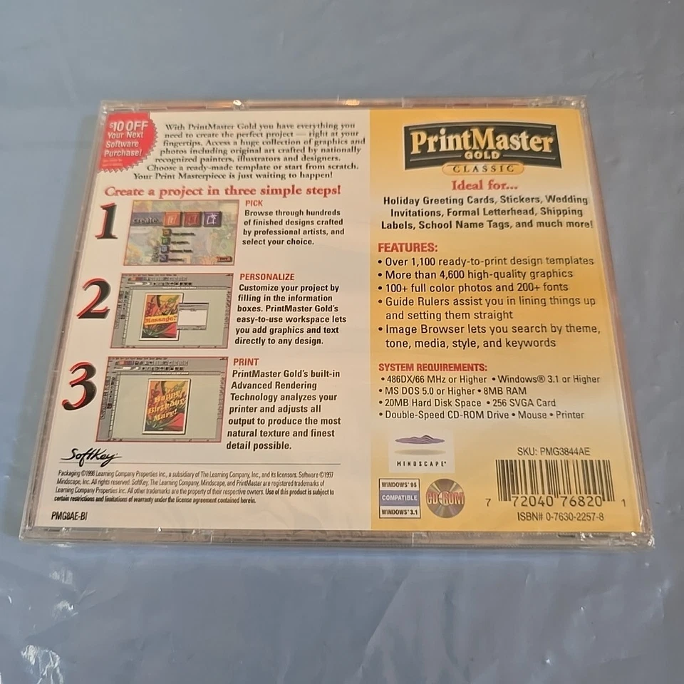 PrintMaster Gold Classic - 1998 SoftKey PC Computer CD Software - NEW & SEALED! - Image 2 of 3