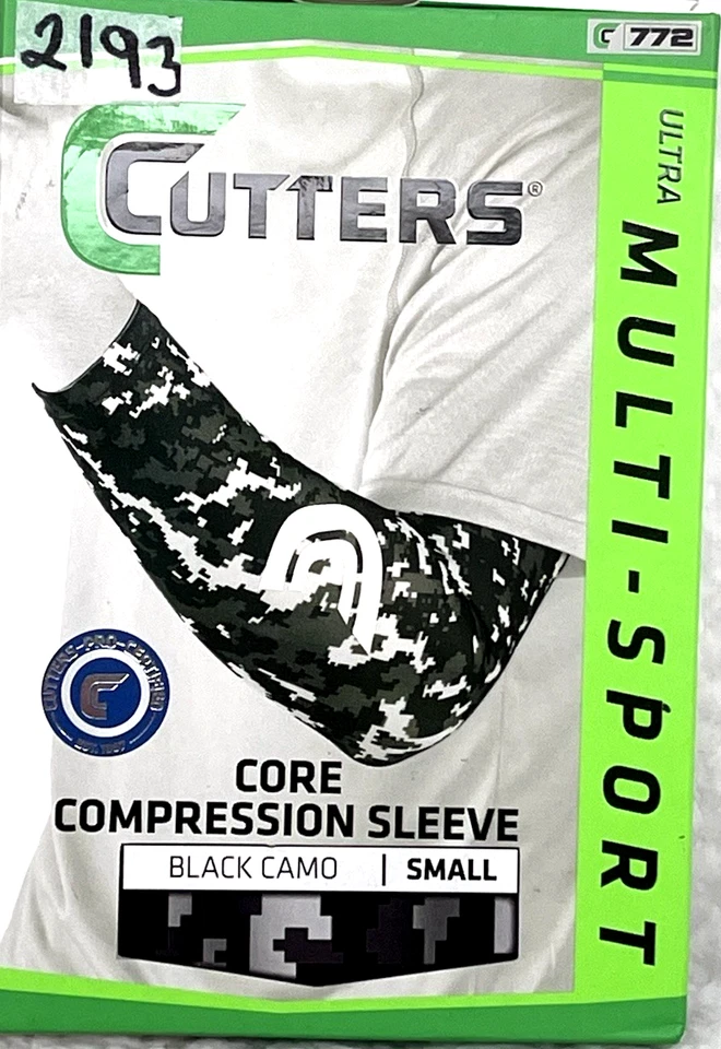 Cutters 772 Core Arm Compression Sleeve SZ Small Multi-Sport Black Camo - Image 4 of 4