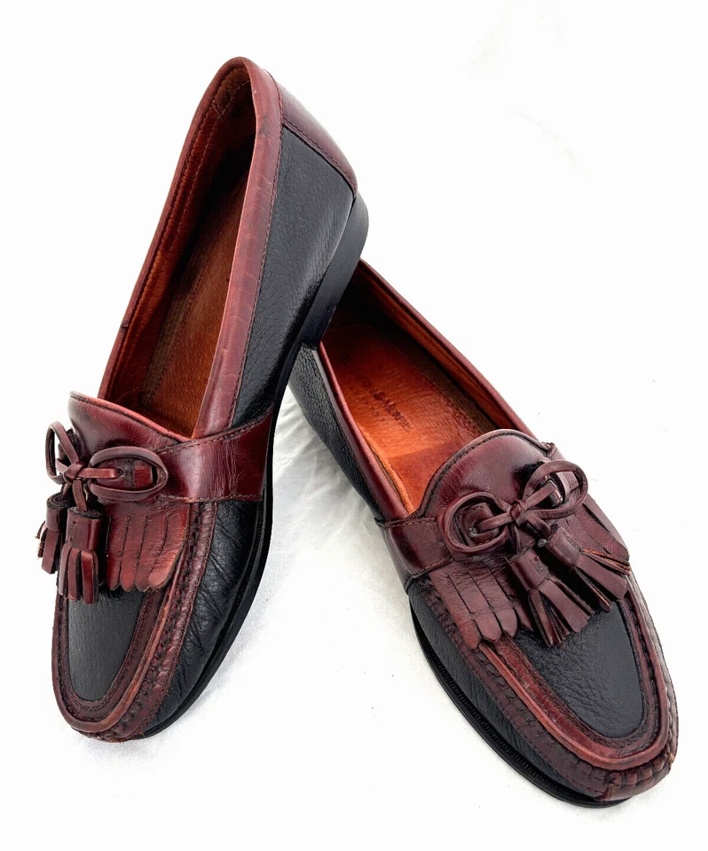 Johnston & Murphy Passport Cuero Mocasines Borla Hombres Zapatos Talla 9.5 Hecho en Italia Foto 2 de 4