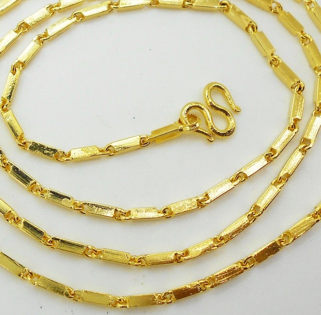 22K 24K Thai Baht Yellow Gold GP Filled Necklace 24 inch 2 mm Jewelry