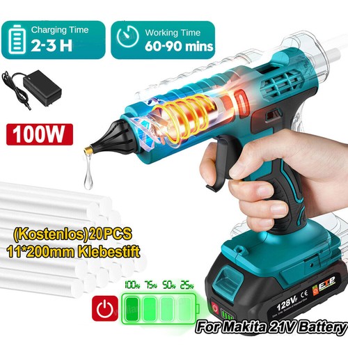 Akku Heißklebepistole Kabellos Klebepistole Mit 20x Klebestifte Für Makita 21V - Bild 2 von 18