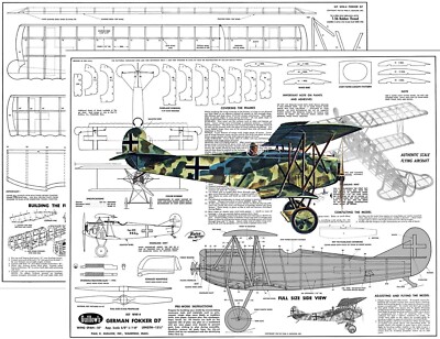 Guillows Model Airplane Plans (FF): German FOKKER D7 18'' Scale Rubber-Powered