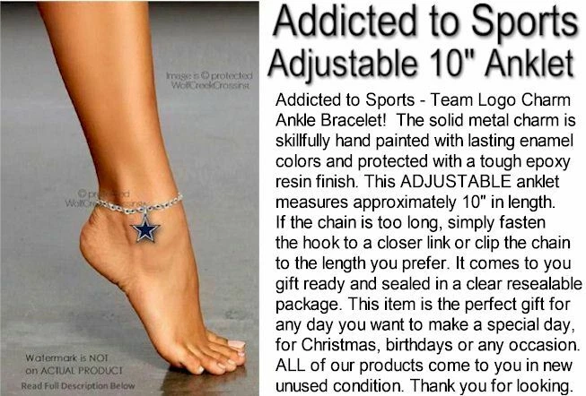 DALLAS COWBOYS TOBILLERA 10-12" Pulsera de Tobillo NFL Fútbol Mejor Sexy LO ÚLTIMO Joyería Foto 3 de 4