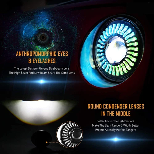 7'' LED RGB Demon Halo Headlights Combo Chasing For 1990-97 Mazda Miata MX5 MX-5 - Bild 13 von 21