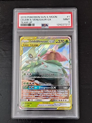 Celebi & Venusaur GX - Team Up - 1/181 - PSA 9