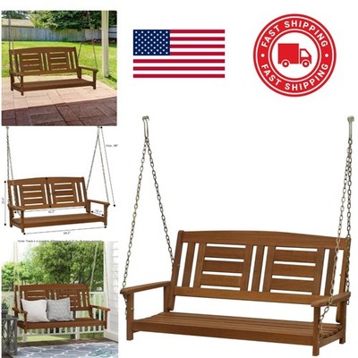 Tioman Hardwood Porch Swing 4ft Natural Color 2 Seater with Heavy Duty Chains